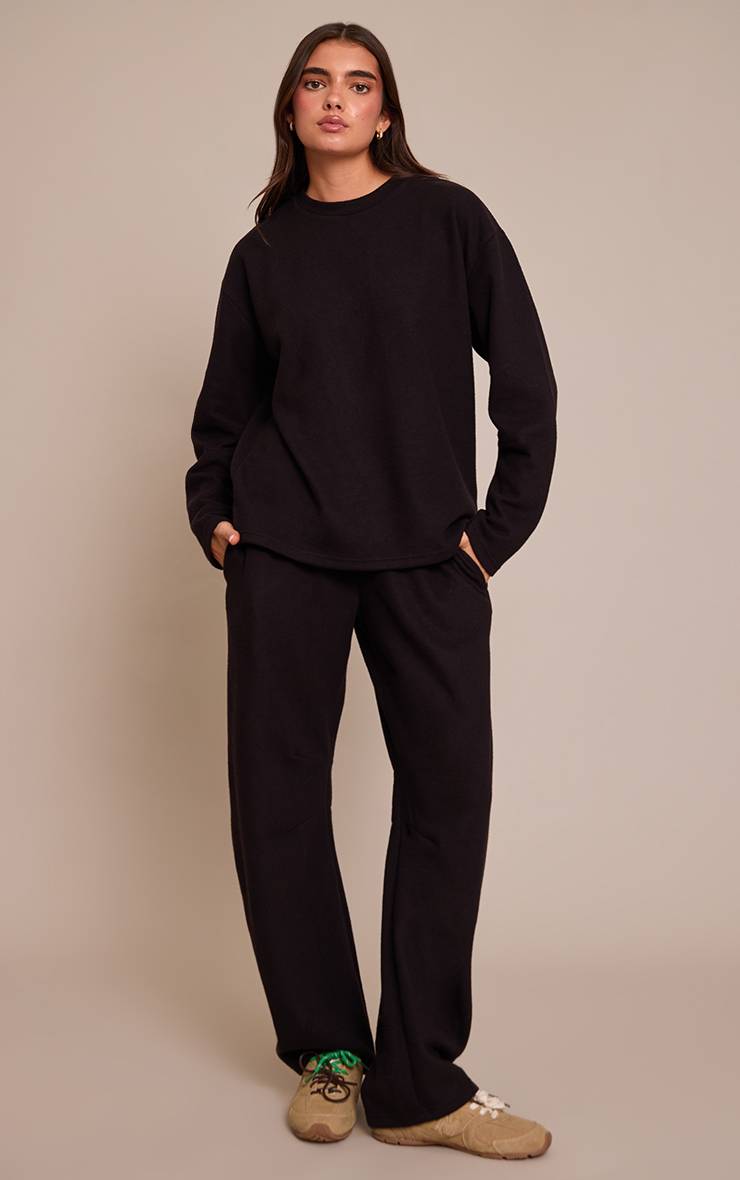 Noir Pantalon Droit À Pinces En Côtes Brossées