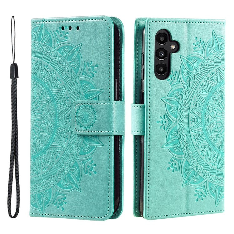 Samsung Galaxy S23 FE Leder Tasche Wallet - Mandala Flowers Imprint - Türkis