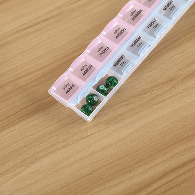 (215x60mm) Medikamenten Dosierer 7 Tage Dosett Tablettenbox Supplements Pillendose -  Rosa / Blau