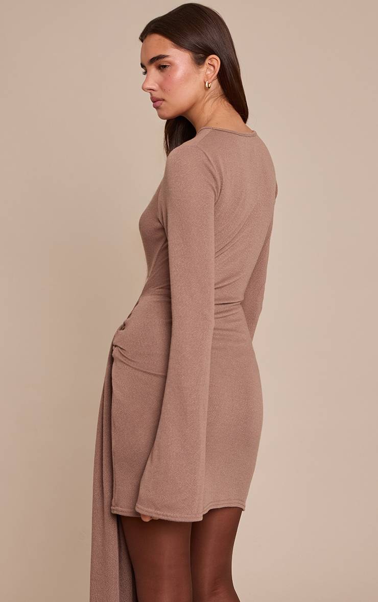 Taupe Robe Moulante En Jersey Texturé Avec Taille Cache-cœur