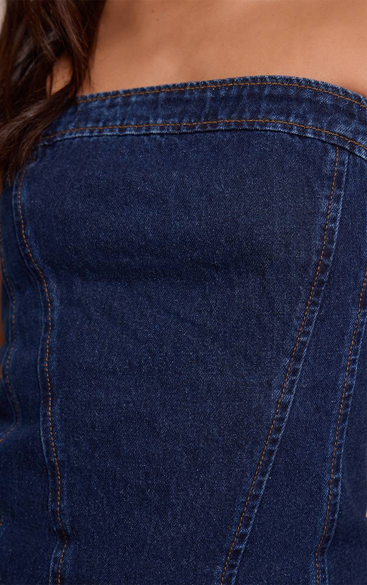 Bleu Indigo Top Corset Bustier En Denim Sans Bretelles Pour Grande Taille