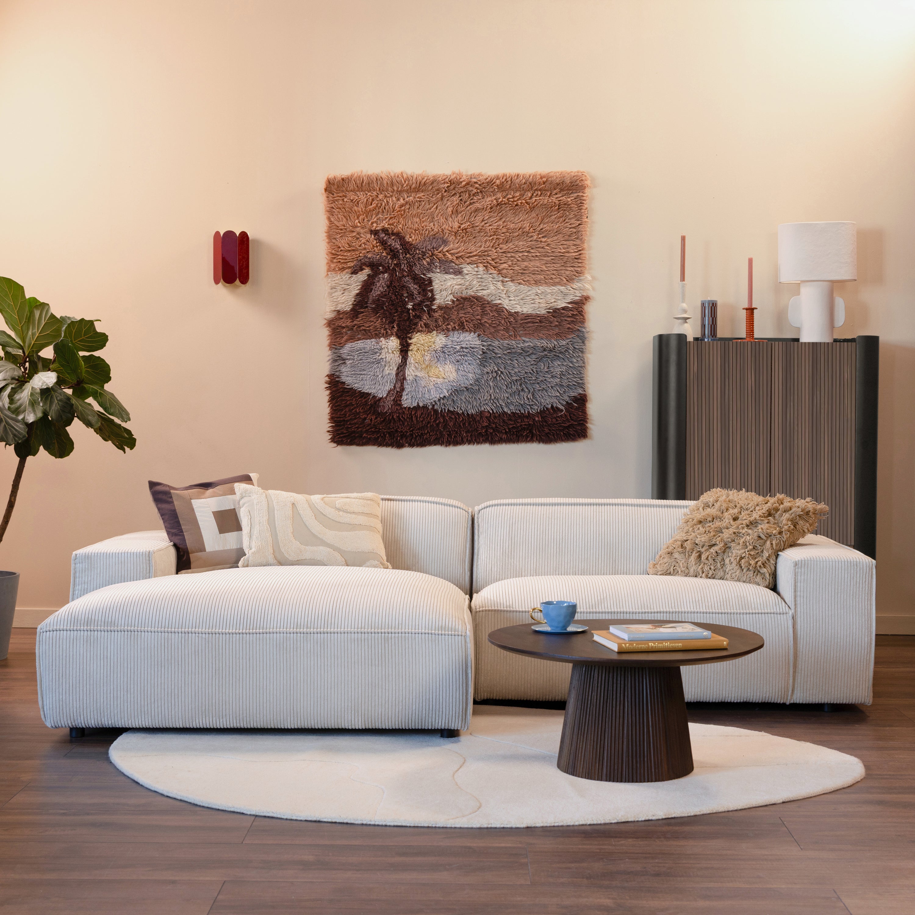 by fonQ Chunky Hoekbank met Chaise Longue Links - Rib - Latte