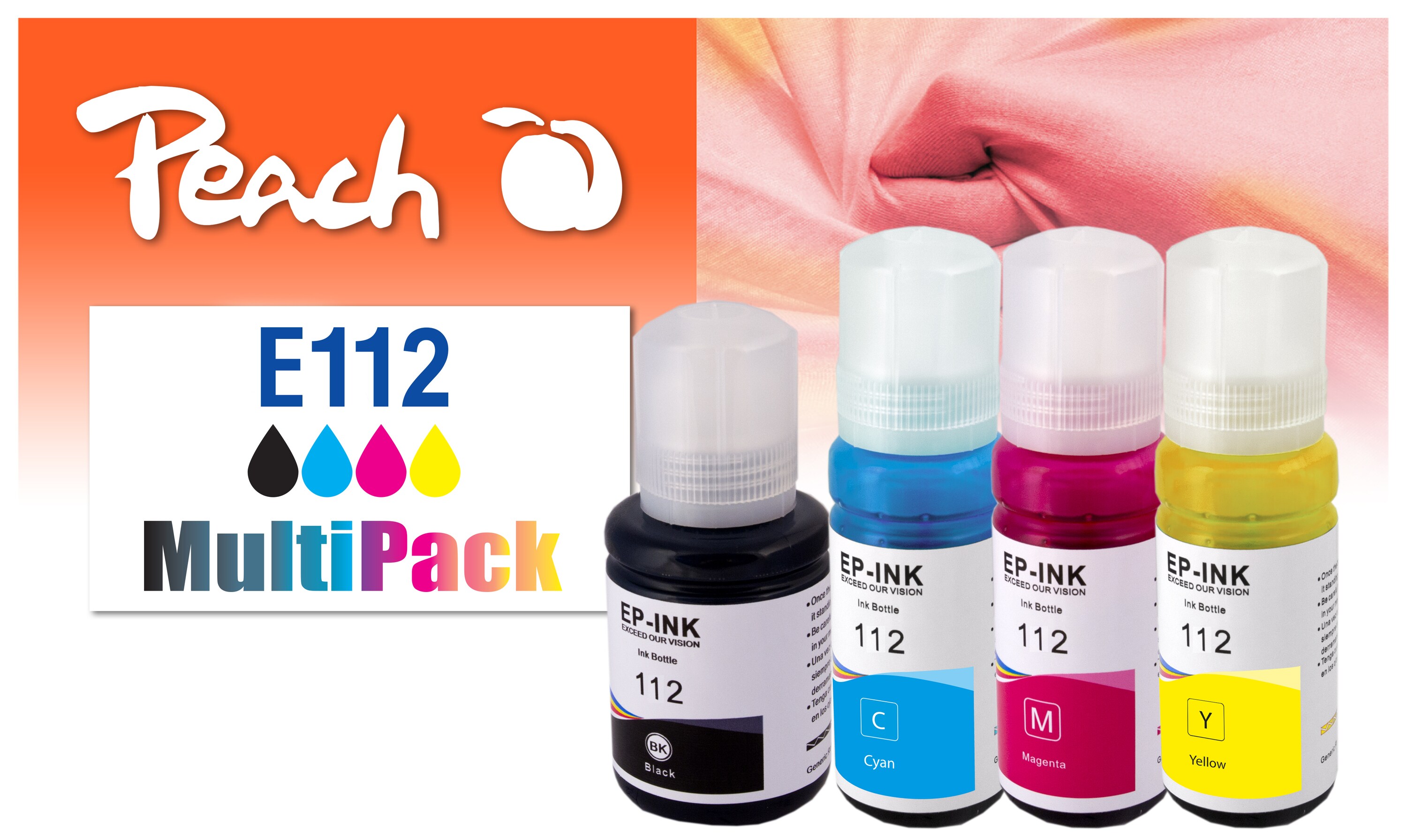 Peach E112Spar Pack Druckerpatronen (bk, c/m/y) ersetzt Epson No. 112 für z.B. Epson EcoTank L 11160, Epson EcoTank L 15150, Epson EcoTank L 15160