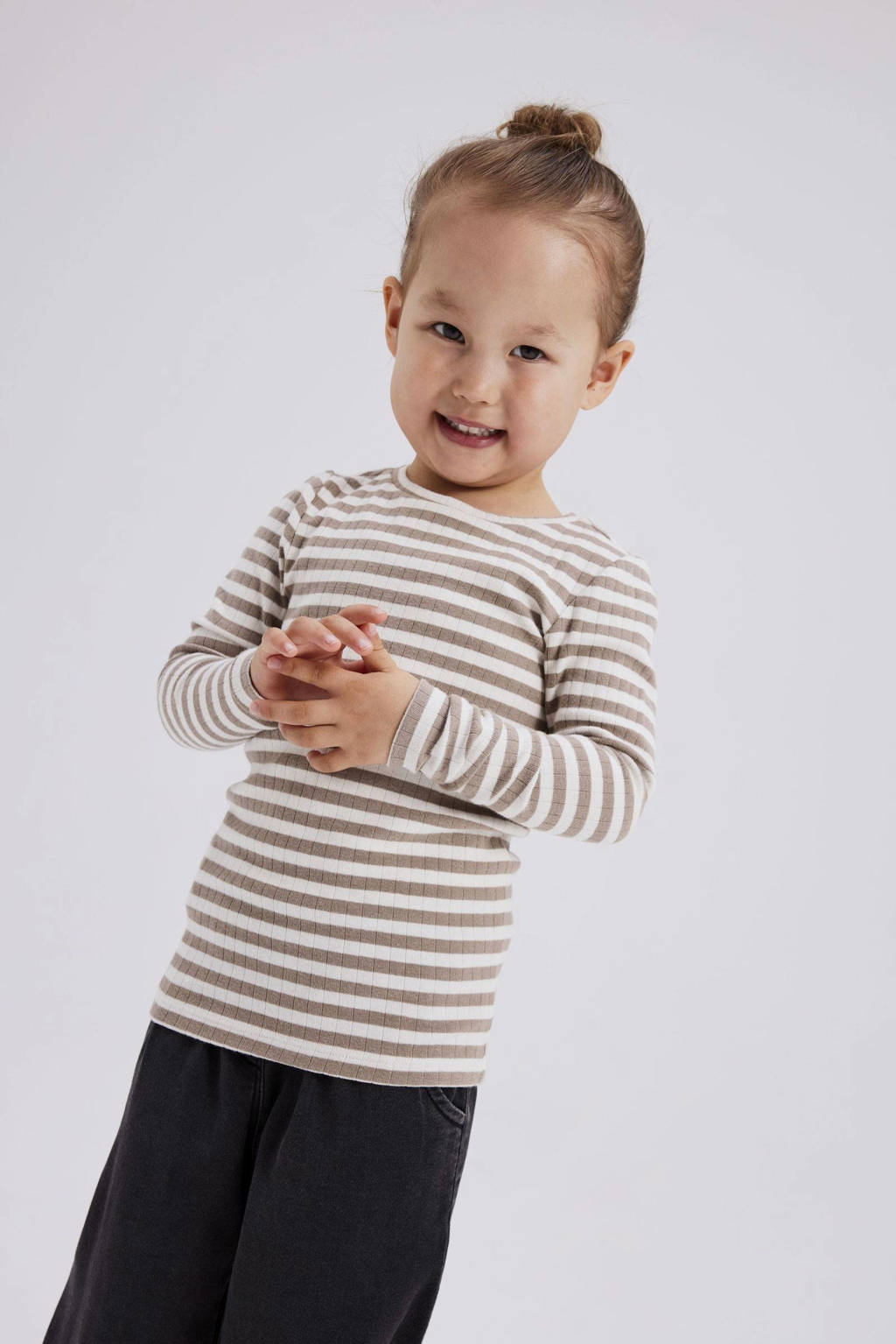 gestreepte longsleeve NMFSURAJA ecru/taupe