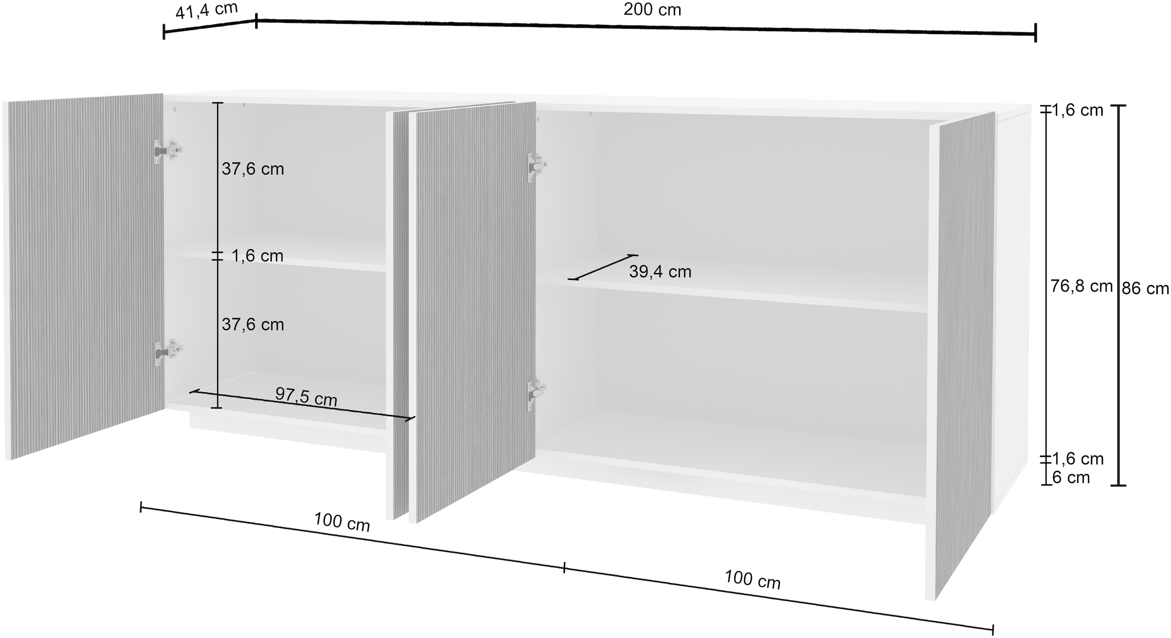 INOSIGN Sideboard »Vega Sideboard,Kommode,200 cm« mit 4 Türen,Fronten mit  Rillen-Optik
