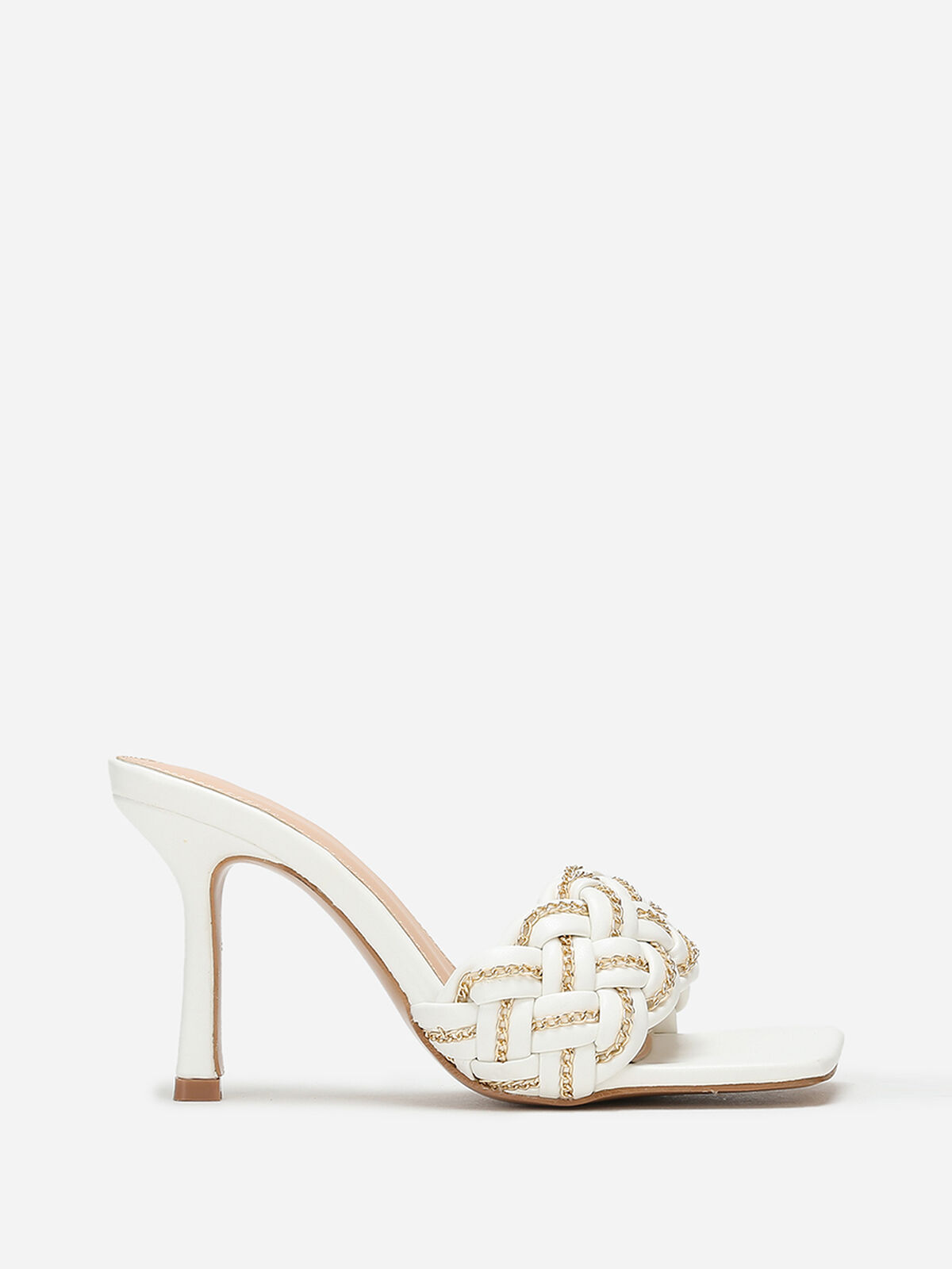 Mules à bride tressée avec fins maillons- Blanc