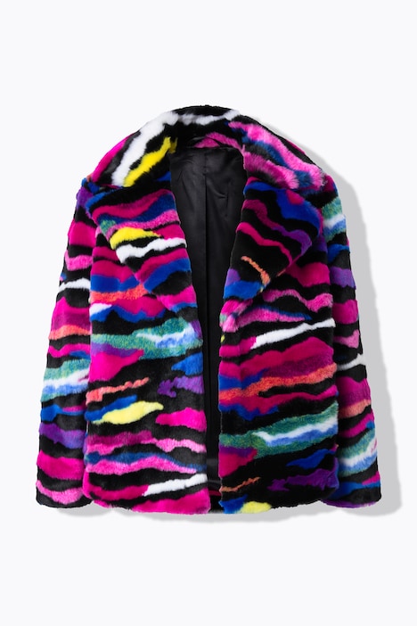 Plüschjacke, Straight Fit, offene Form, farbiges Muster