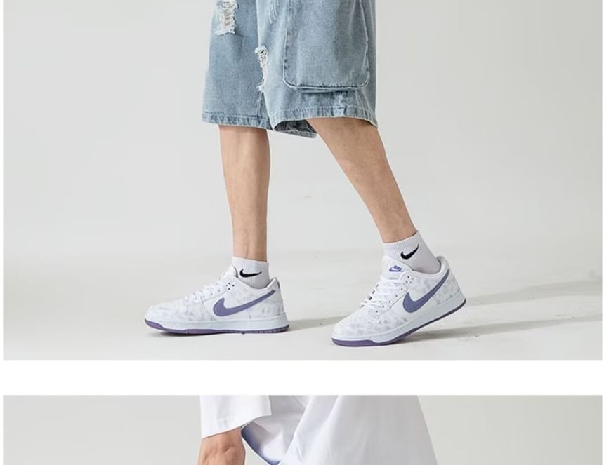 Capbrew - Mid Rise Washed Distressed Cargo Denim Shorts