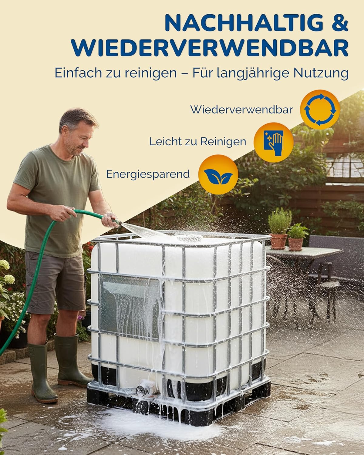IBC Container 1000 Liter (neu) – Regentonne, Regenfass, Wassertank XXL mit Kunststoffpalette – lebensmittelecht & UV-beständig, wiederverwendbar – als Regenwassertank für Garten & Industrie