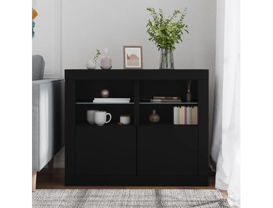 VIDAXL - Armoire de rangement Armoires latérales et lumières led 2 pcs noir bois d'ingénie...