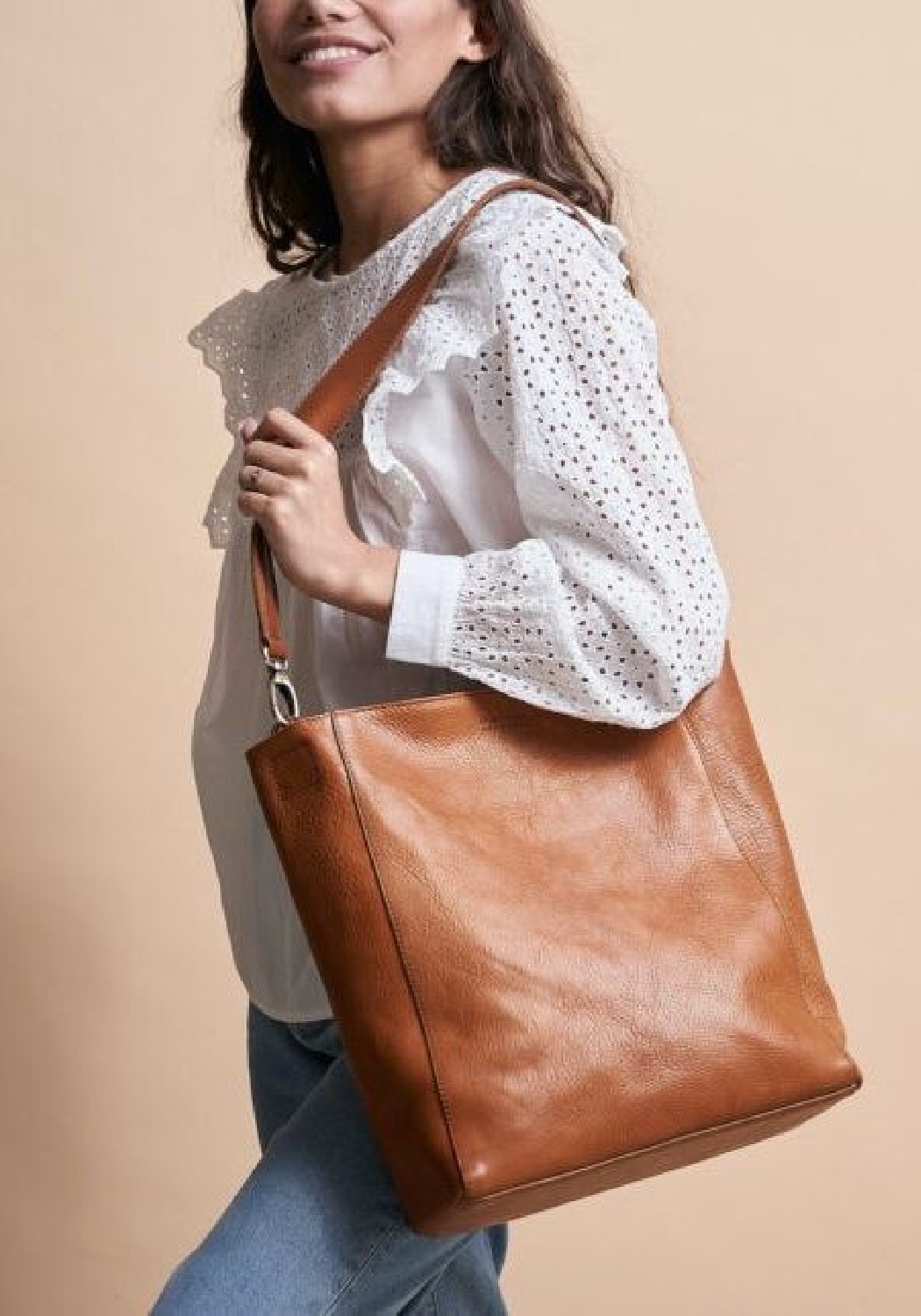O My Bag Leder-Shopper Sofia Eco-Stromboli Leather Cognac