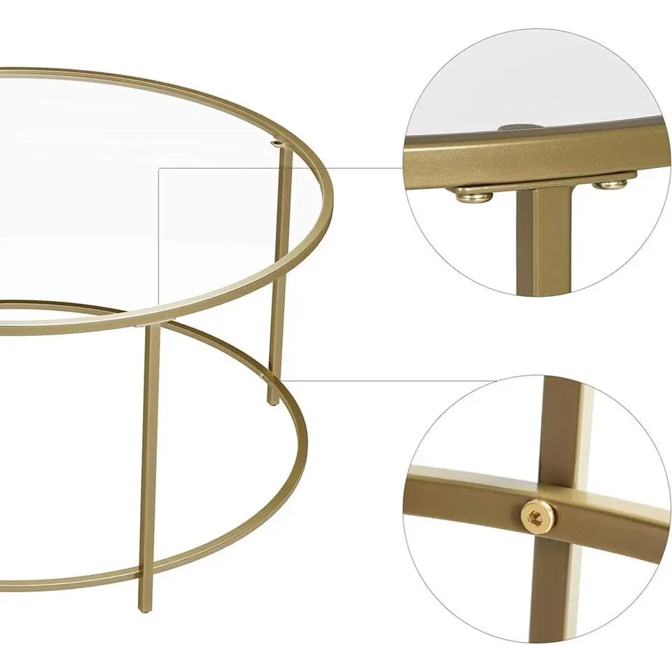 Parya Home - Ronde Salontafel - Metalen Frame - Koffietafel - Goud