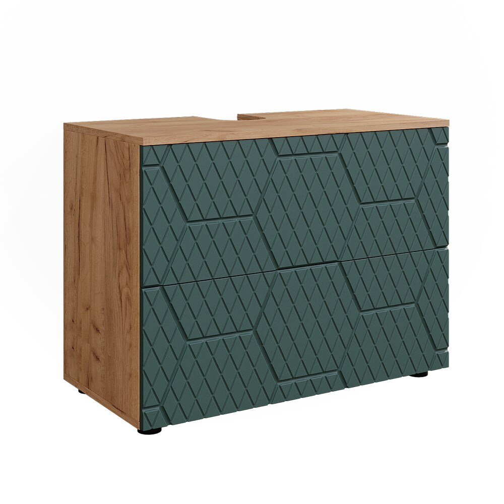 Vicco Waschbeckenunterschrank Irma Eiche Grün 80 x 59 cm 2 Schubladen Badezimmer