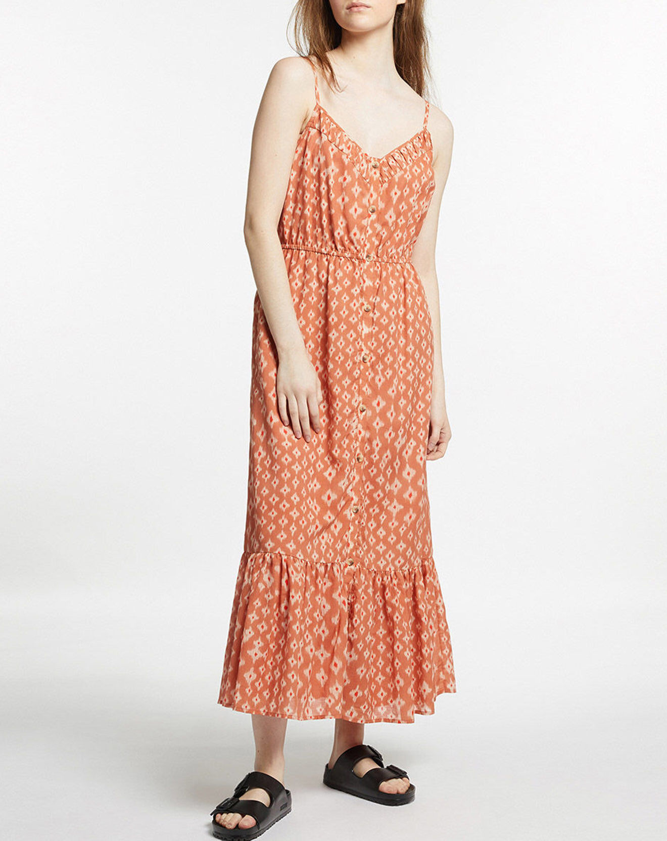 Galeries Lafayette Robe longue et fluide imprimé orange