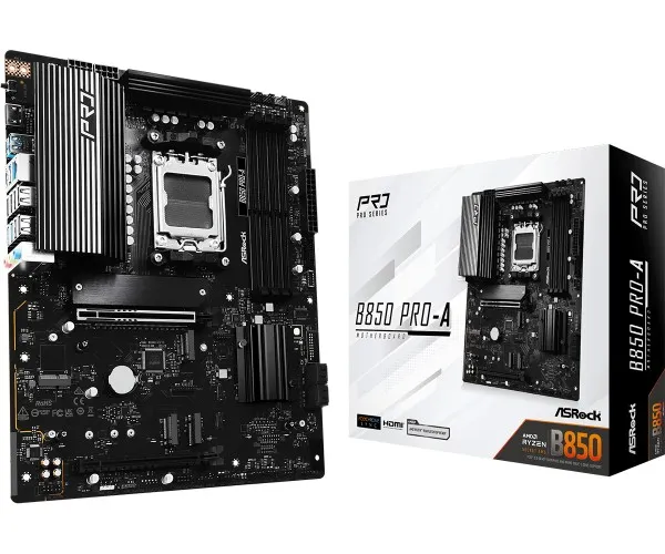 ASRock B850 Pro-A - Bundkort - ATX - Socket AM5 - AMD B850 Chipset - USB-C 3.2 Gen 2x2, USB-C 3.2 Gen 1, USB 3.2 Gen 1, USB-C 3.2 Gen2 - 2.5 Gigabit LAN - onboard grafik (CPU påkrævet) - HD Audio (8-kanaler)