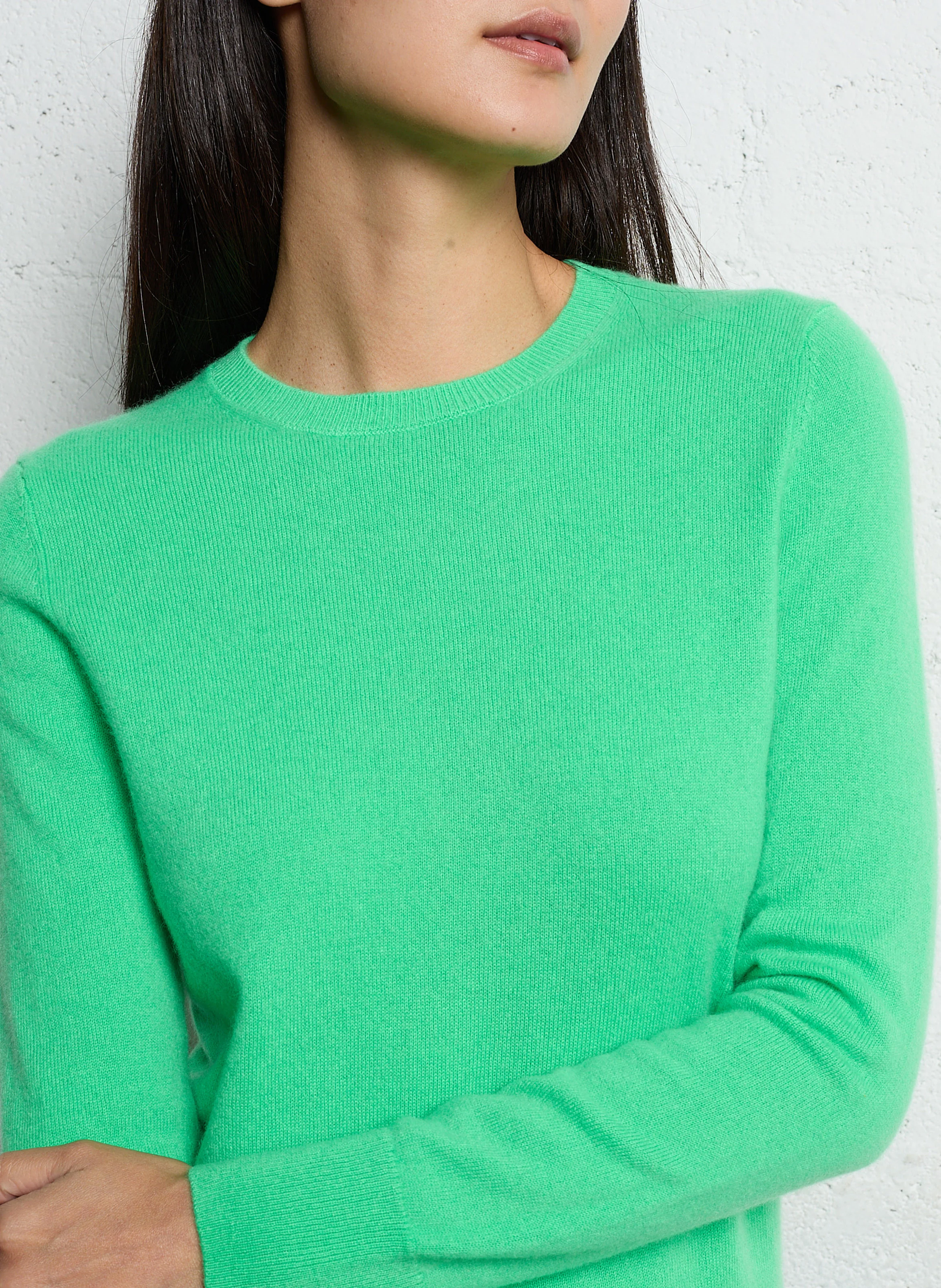Pull droit col rond en cachemire | Vert