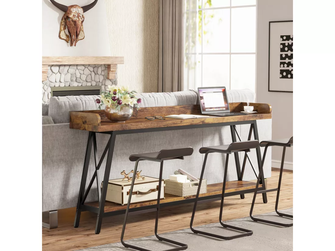 Tribesigns Table Console Derrière Le Canapé 180 cm Extra Longue, Table de Canapé Industrielle Rustique pour Salon, Table de Bar Longue pour Couloir d'Entrée étroite