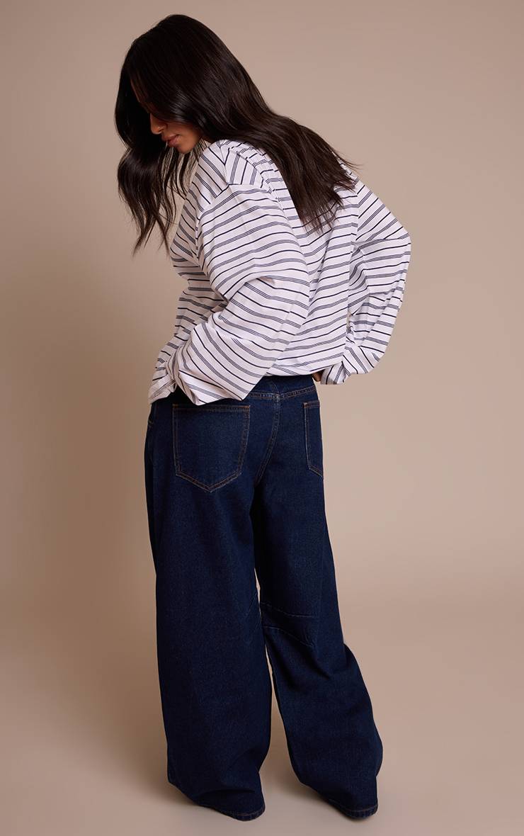 Bleu Indigo Jean Barrel Blanc Petite Avec Détails De Couture