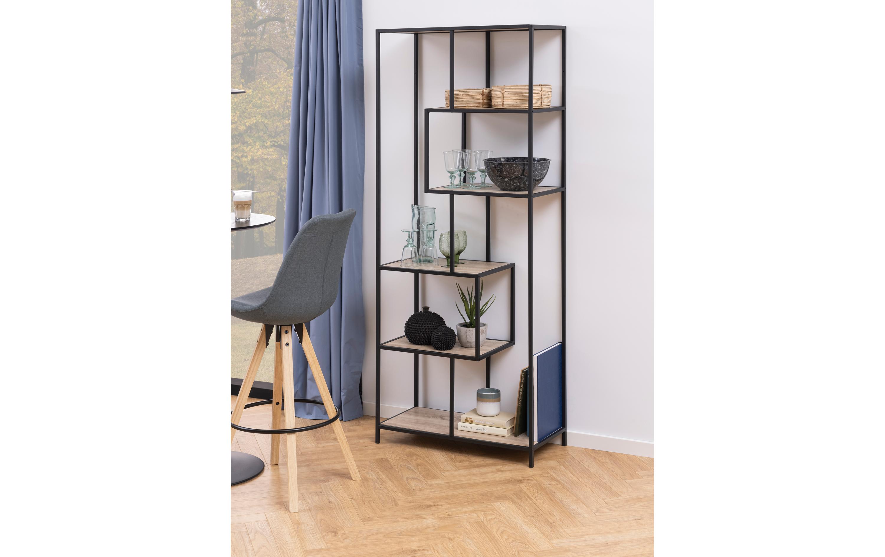 Regal Seaford 77 x 35 x 185 cm, Eiche/Schwarz<br>Bücherregal