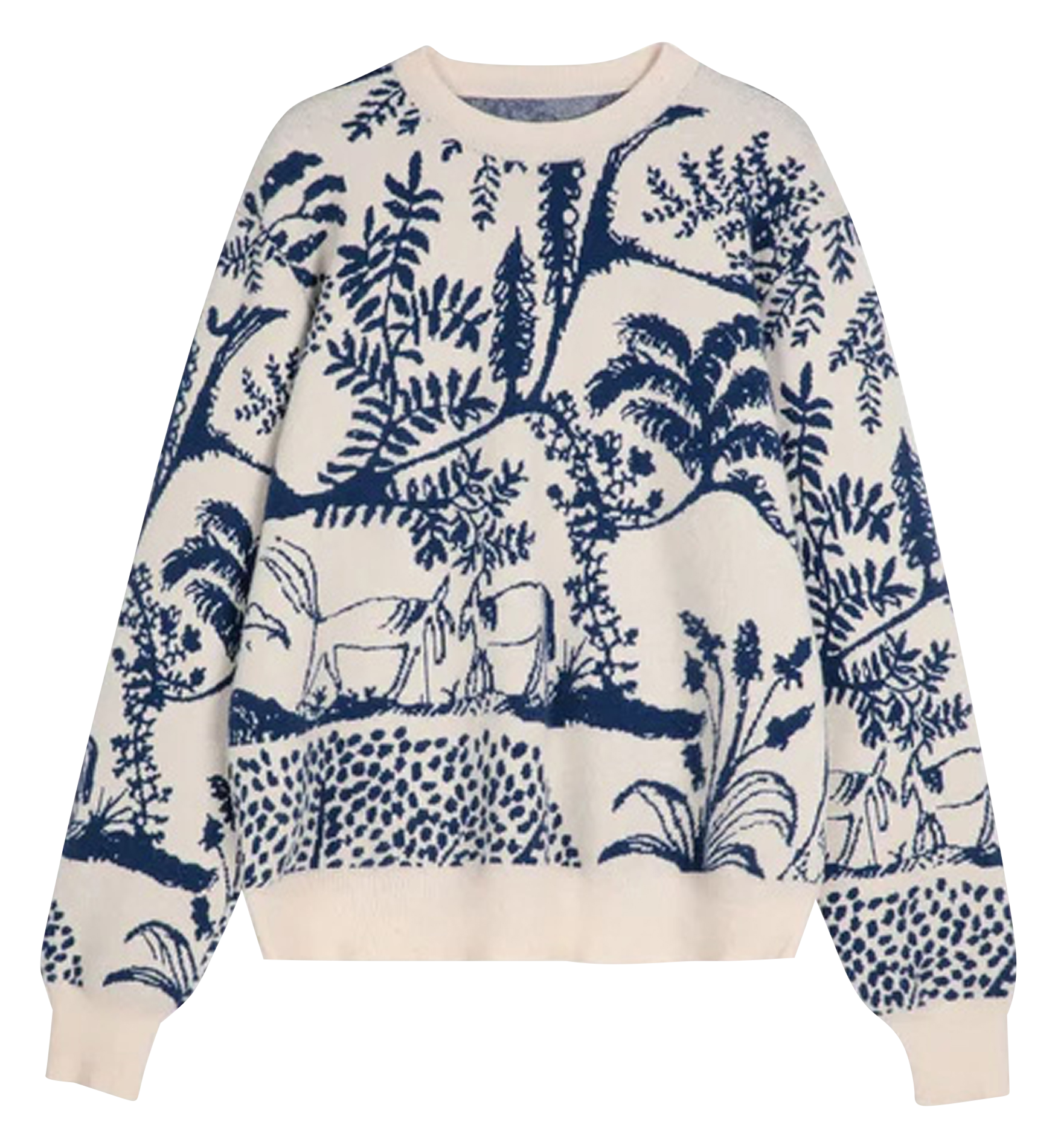 Pull col rond droit en jacquard imprimé | Blanc