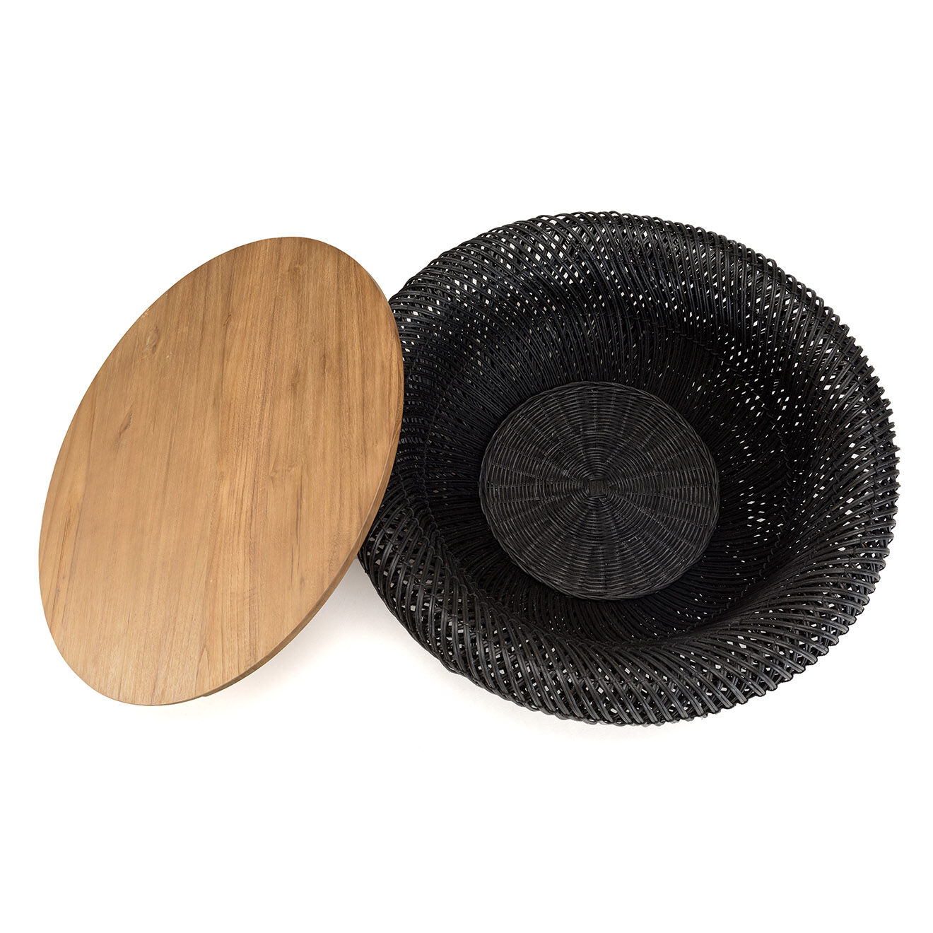 Macabane Table basse ronde en rotin noir plateau amovible Sixtine bois/noir - D.100x36 cm