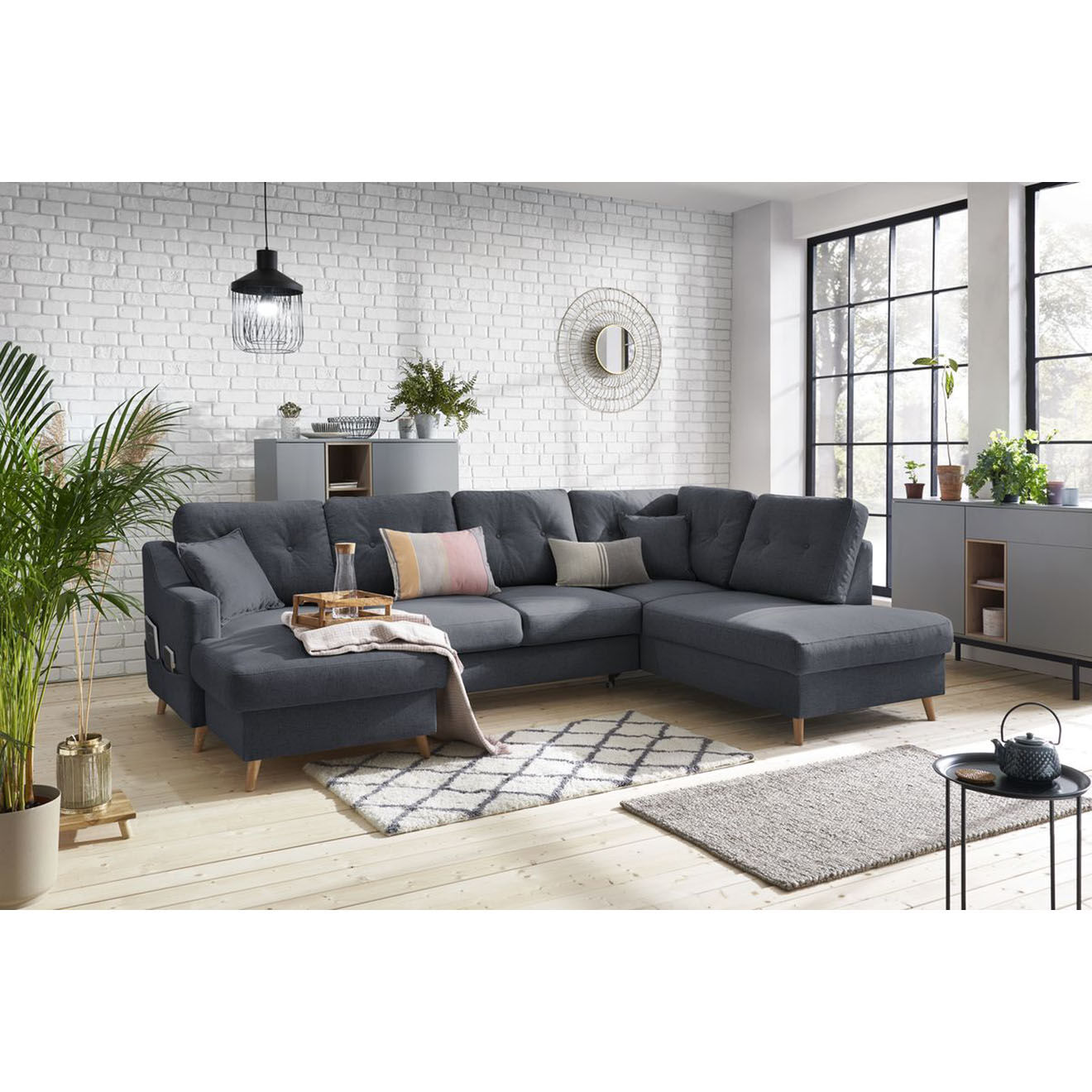 Bobochic Canapé d'angle panoramique convertible gauche Sweden gris foncé gris foncé - 300x149/90/198x95 cm