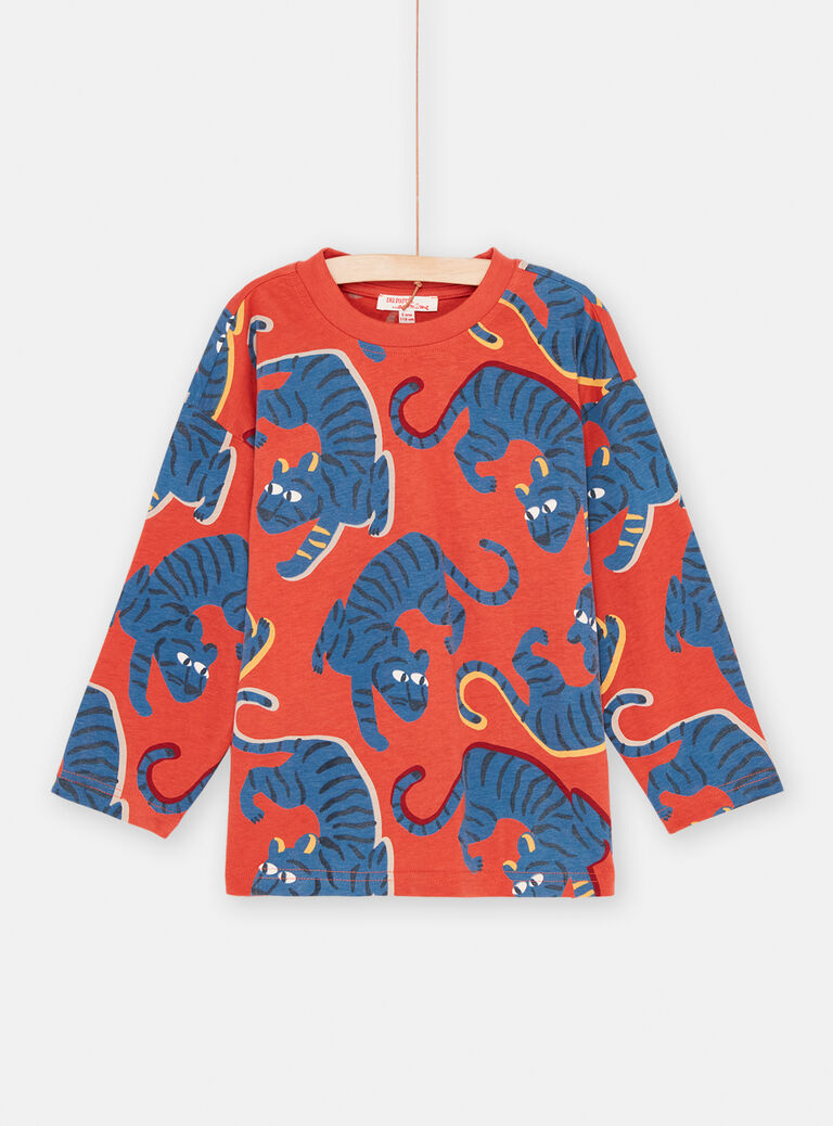 T-shirt brique et bleu à imprimé panthère garçon