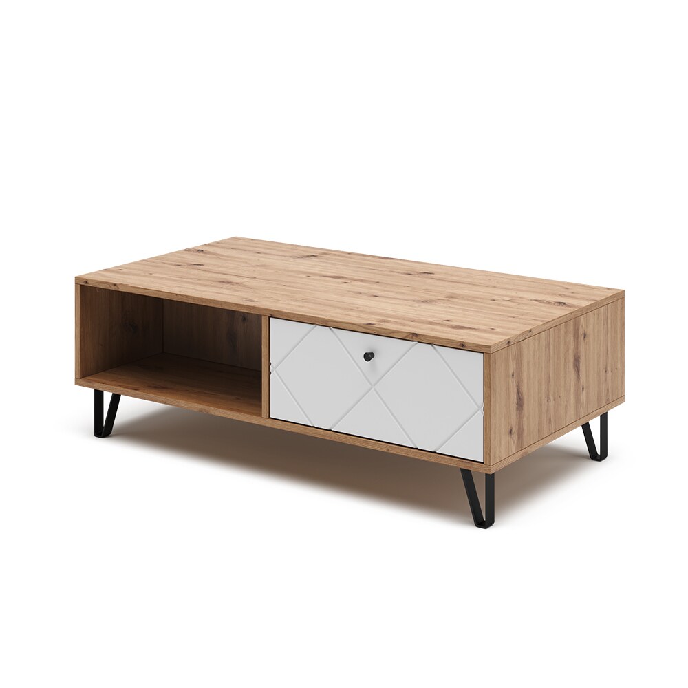 Vicco Couchtisch Nizza 110 x 37 cm, Artisan Weiß, moderner Tisch mit Ablagen