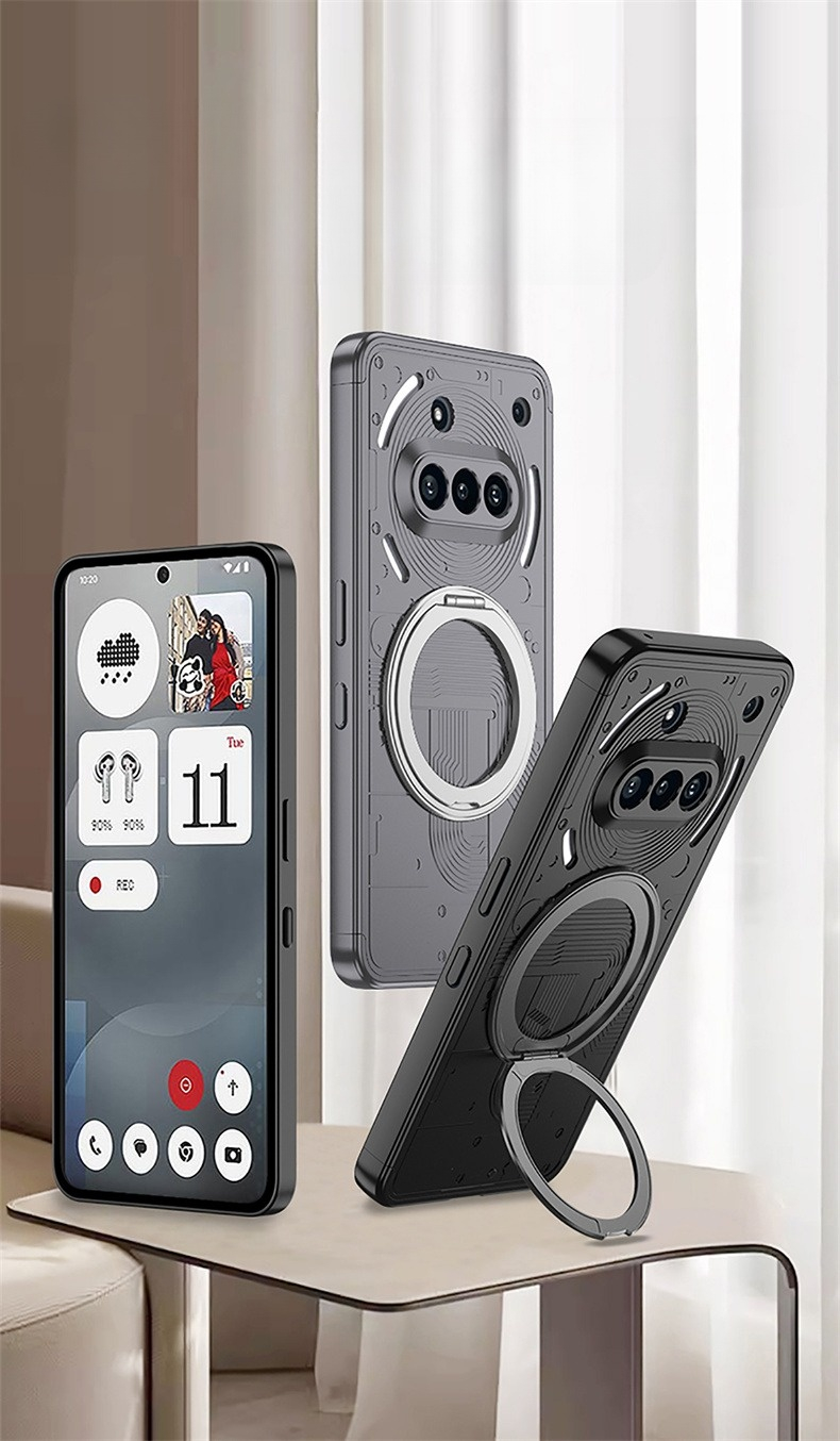 Nothing Phone (3a) MagSafe Hardcase Hülle mit Kameraschutz   Magnetischer Kickstand Haltering - Schwarz