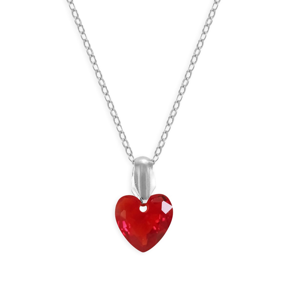 Collier coeur de cristal rouge en acier argenté