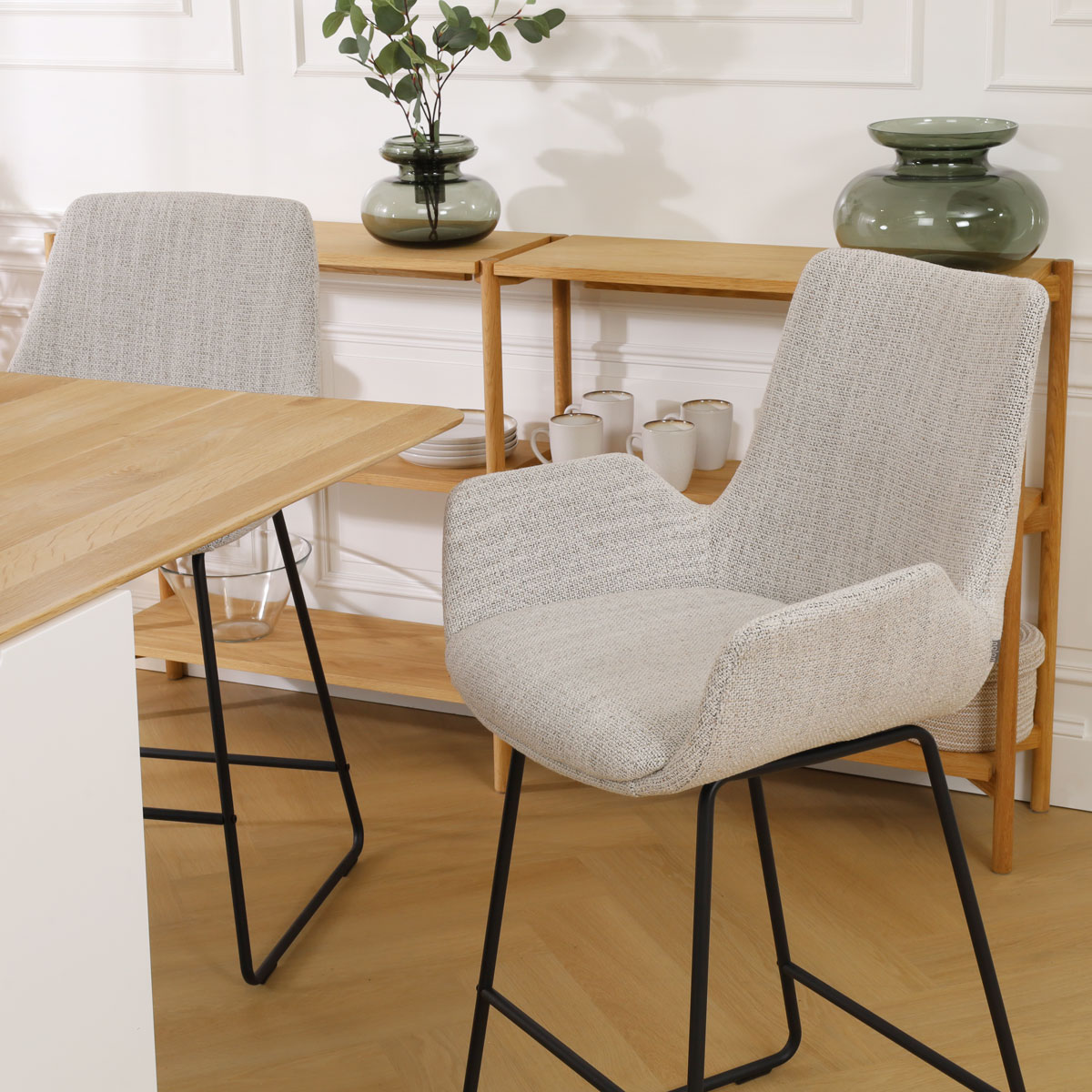 Barkruk Nino-Eef grijs beige gemêleerd - zwart - 65 cm