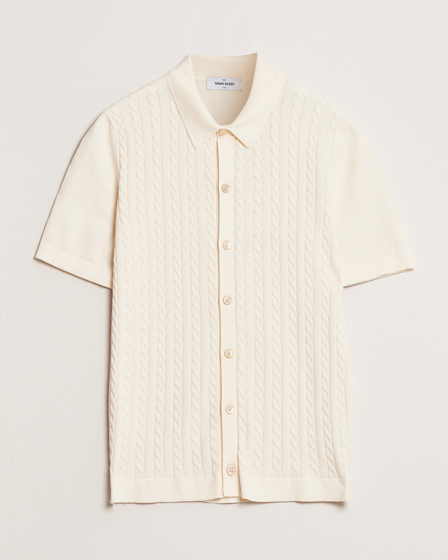 Gran Sasso Cotton Cable Knitted Short Sleeve Shirt Cream