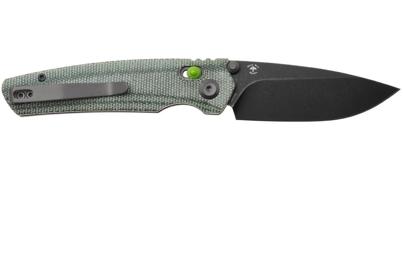Tenable Knives Raven T2109V5 Blackwashed 14C28N, Green Micarta, zakmes, Black Bird Blades design