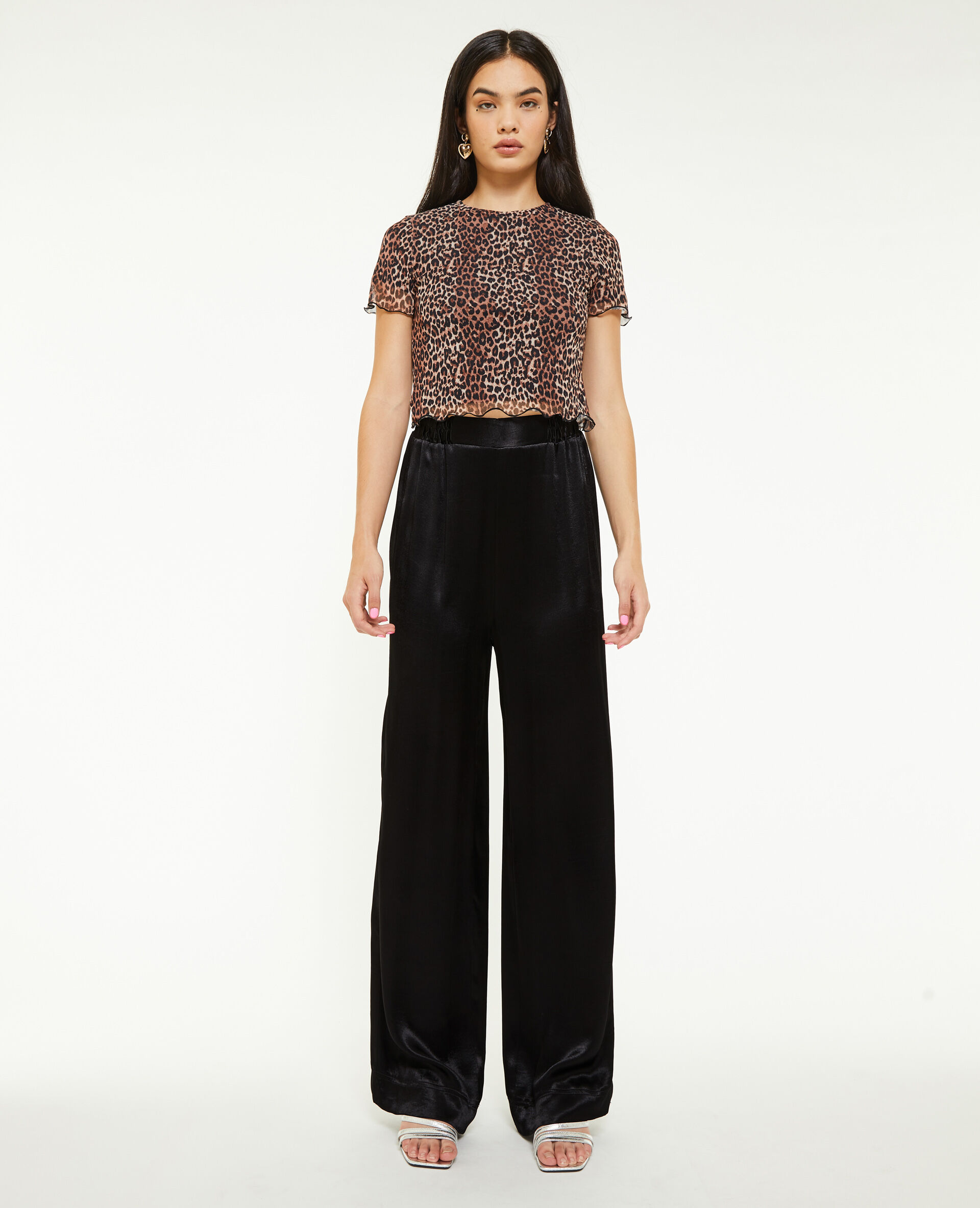 Pantalon large en satin - Noir