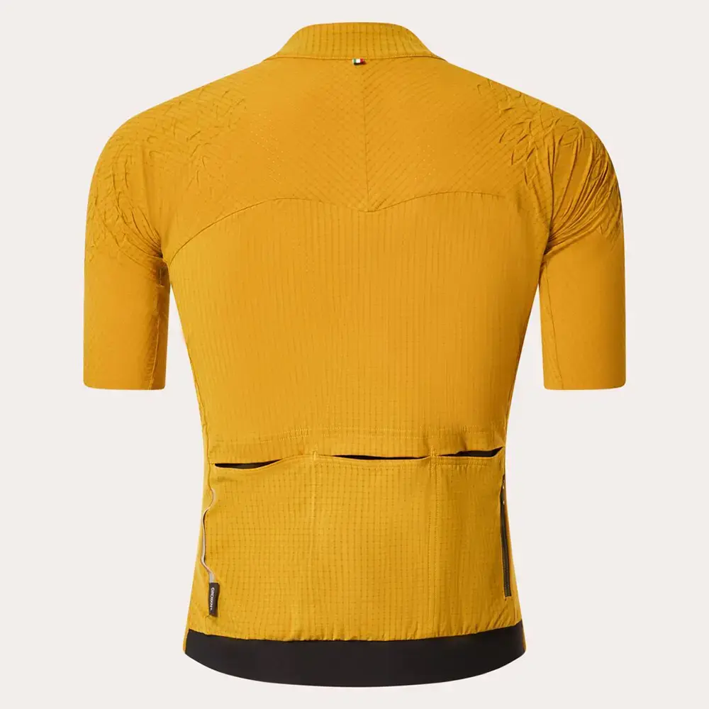 Q36.5 x Oakley Gridskin Pinstripe Fietsshirt Korte Mouwen Geel Heren