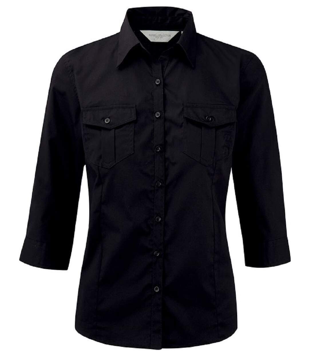 chemise manches longues retroussables - R-918F-0 - noir - femme