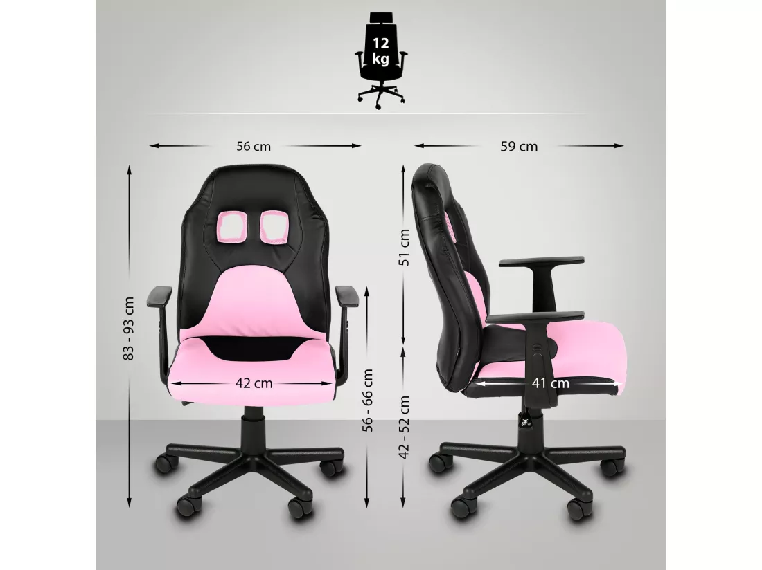 Chaise de bureau - Similicuir & Plastique - Noir / Rose - Fun