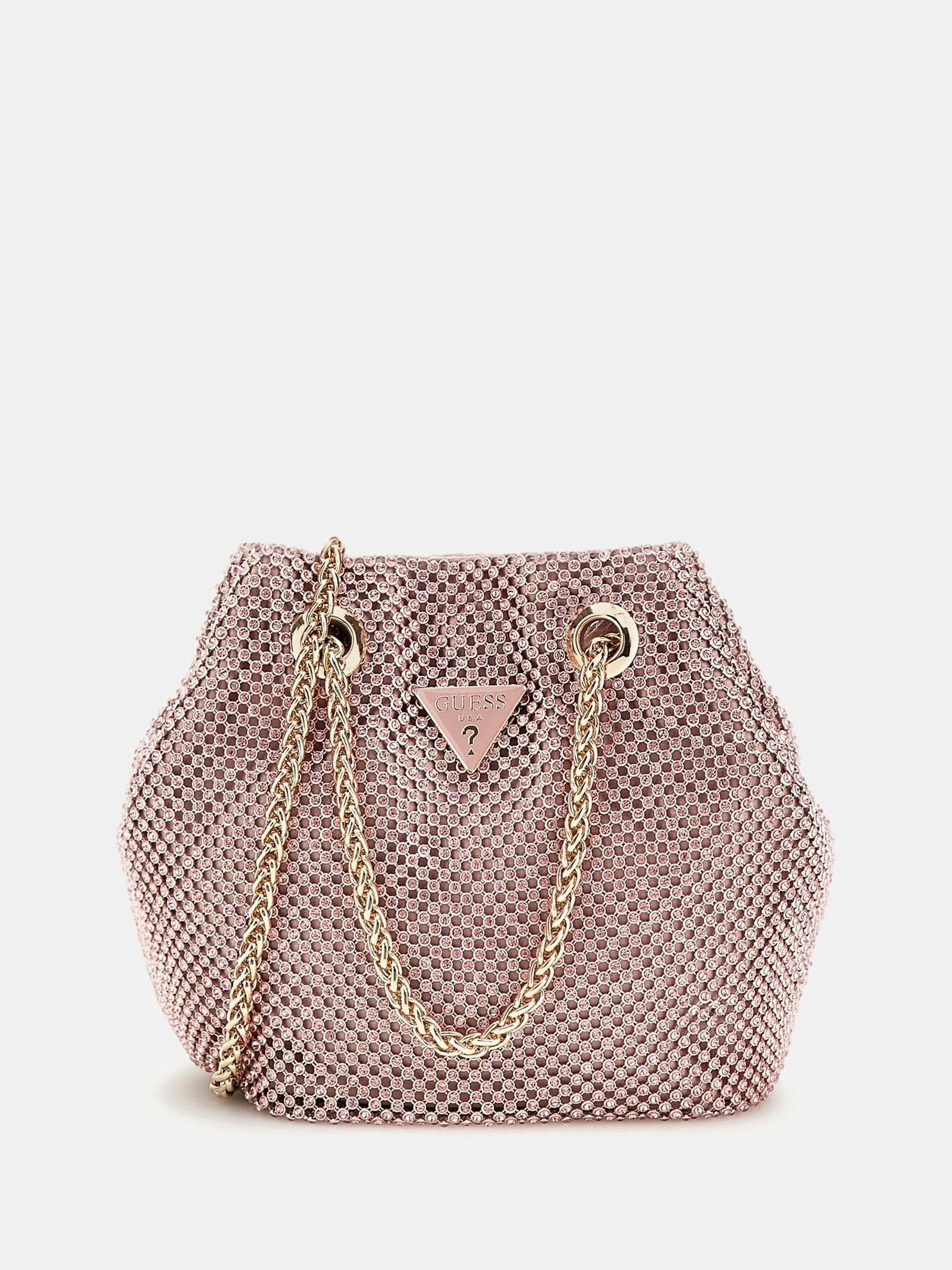 Roze - Guess Zalina Rhinestone Embellished Pouch Bucket Bag