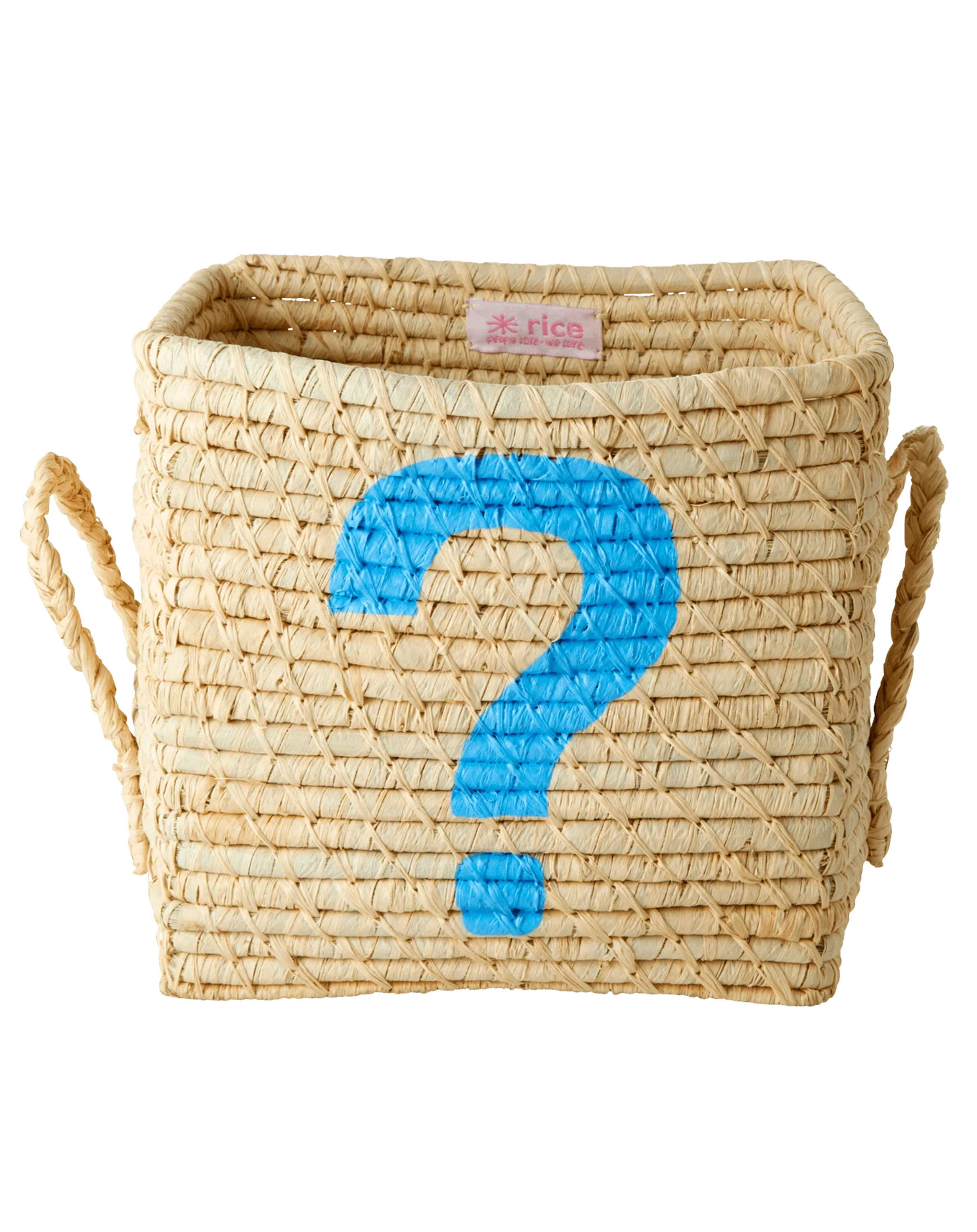 Raffia-Aufbewahrungskorb QUESTION MARK (20x20x20) in nature/blue