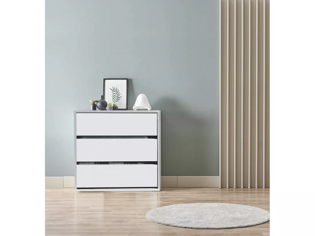 Commode Dkutl, Commode avec 3 tiroirs, Commode basse pour intérieurs de garde-robe, Commode moderne, 60x44h57 cm, Blanc