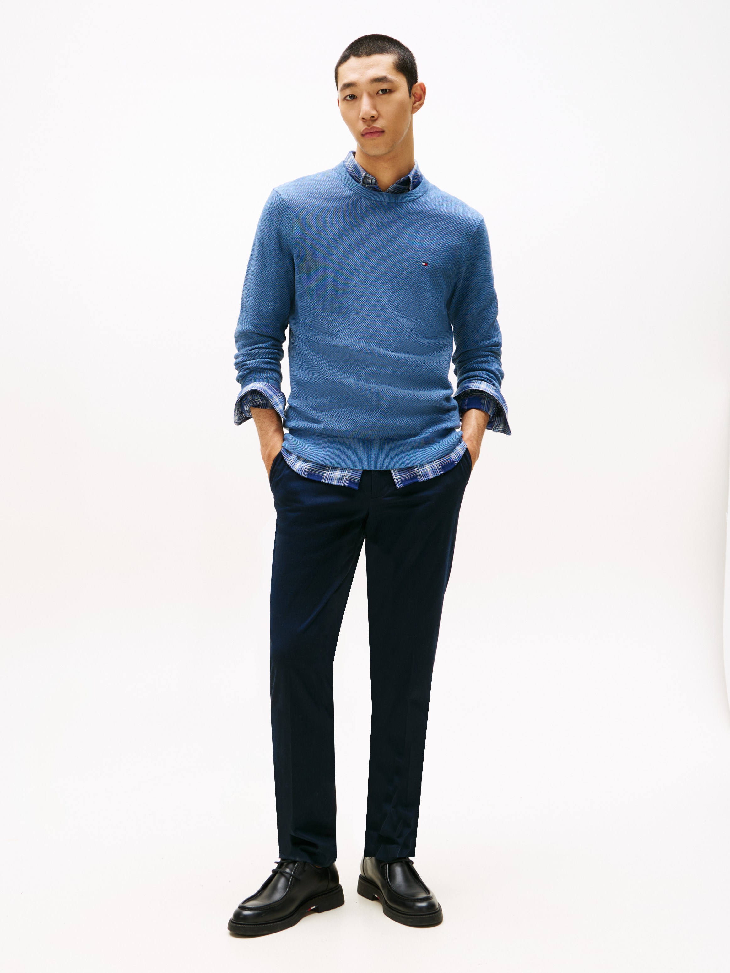 Tommy Hilfiger Rundhalspullover »ESSENTIAL STRUCTURE CREW NECK mit Struktur und Label«, unifarben, casual, regular fit, Baumwolle, Rundhals