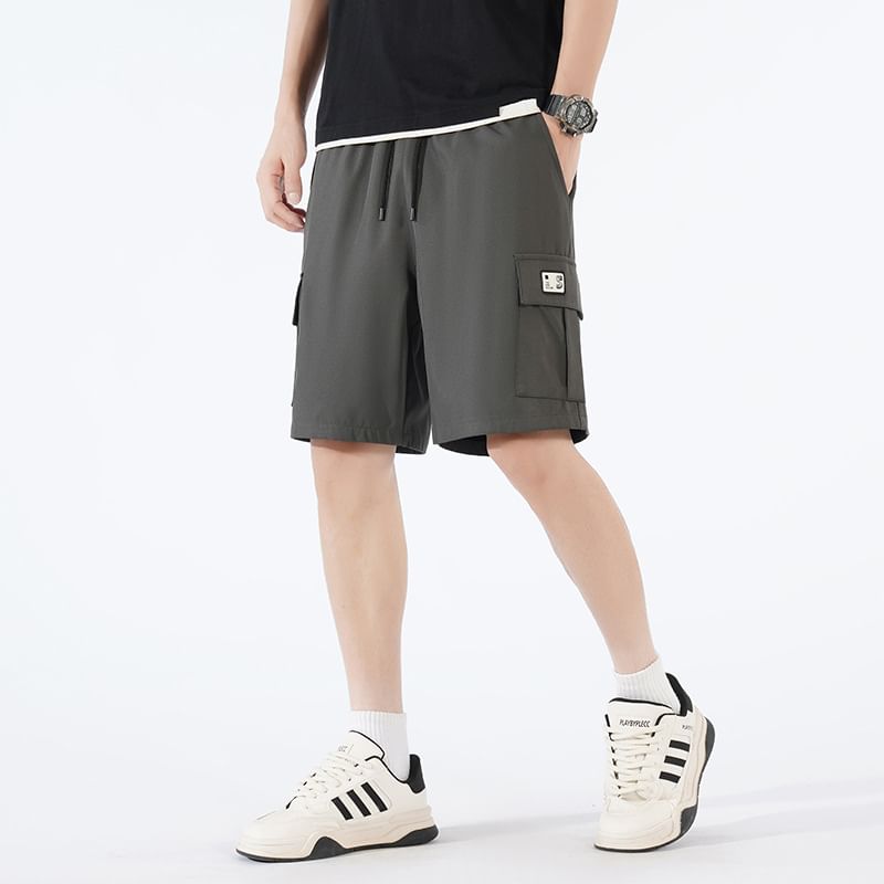 Besto - Effen cargoshorts met trekkoordtaille