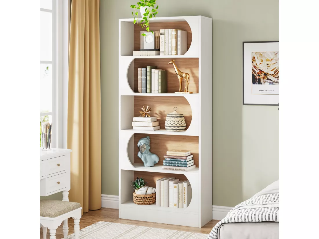 Tribesigns Bibliothèque à 5 Niveaux, 180CM Étagères de Rangement, Grande Bibliothèque Cubique Ouverte, Étagères d'Affichage en Bois pour Chambre à Coucher, Salon, Bureau, Blanc et Noyer