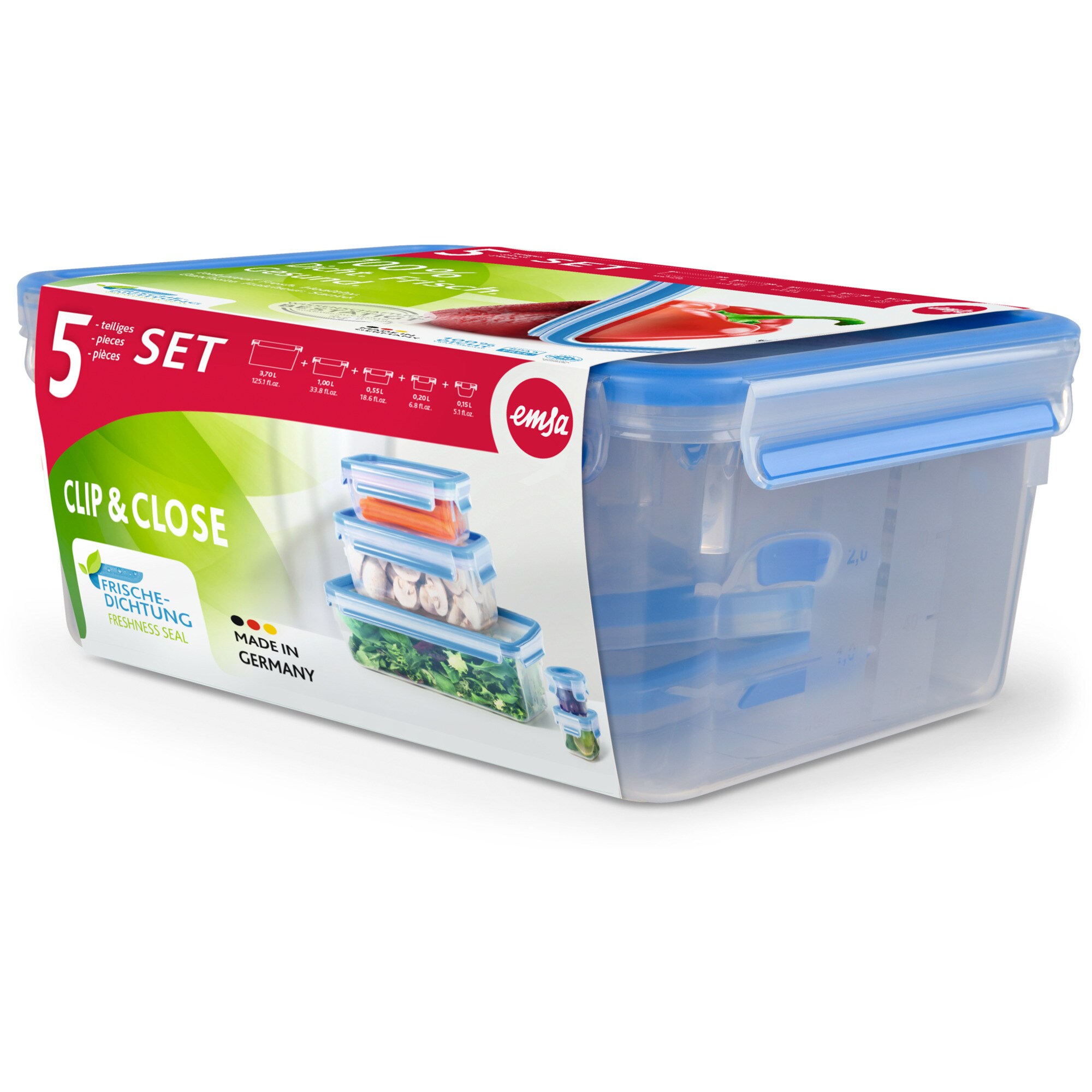 Emsa Dose CLIP & CLOSE Frischhaltedosen-Set, 5-teilig