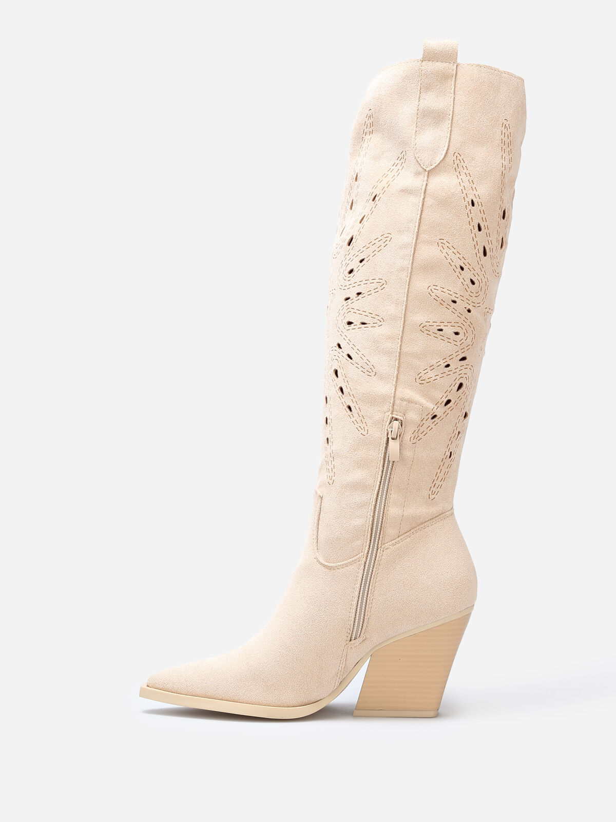 Bottes santiags en suédine ajourée- Beige