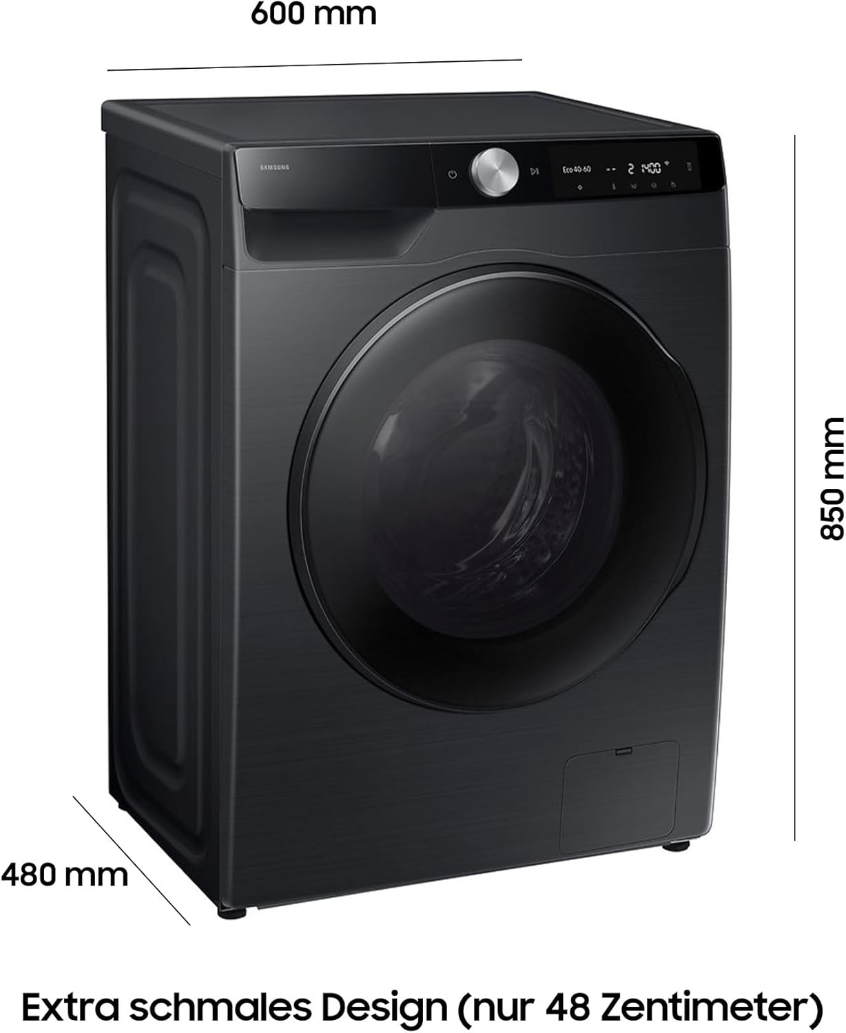 Samsung WD6100D SLIM AI Waschtrockner WD90DG6G94BBU2, 9+5 kg, Extra sparsam, EEK: E/A (-10%), Nur 48 cm tief, Waschmaschine + Trockner in einem, AI Wash, Ecobubble, SmartThings, SuperSpeed, Schwarz