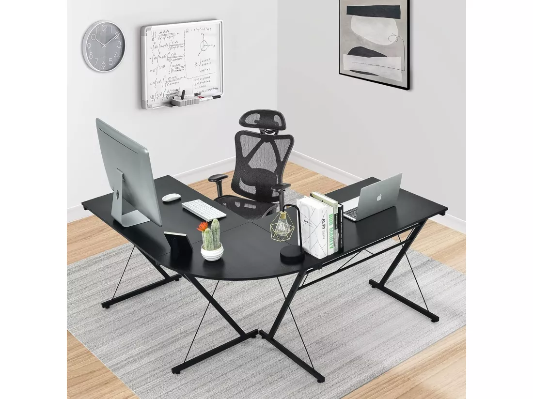 Bureau informatique en forme L, Table d’angle ordinateur Noir de style moderne peut être divisée