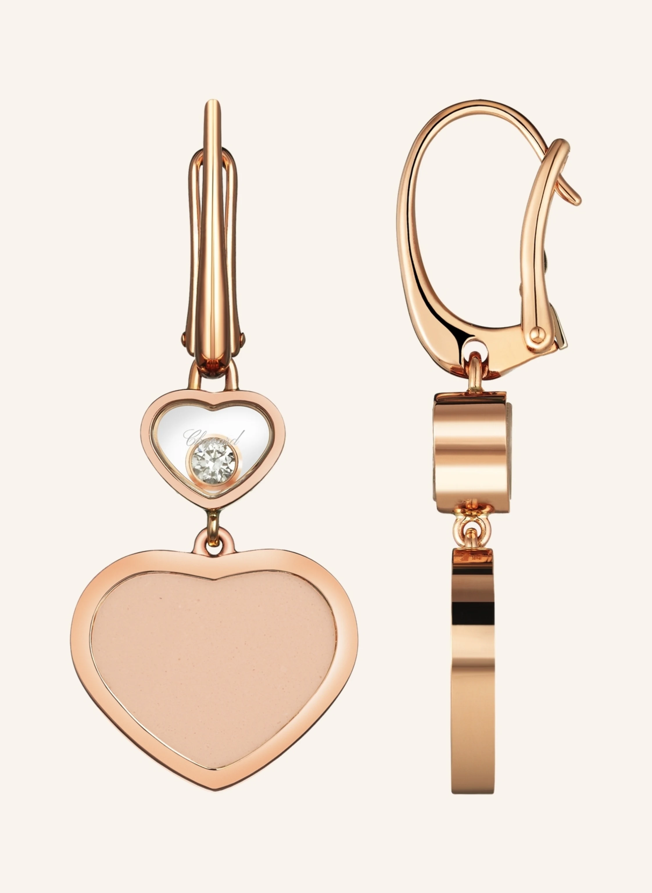 Chopard Ohrring HAPPY HEARTS Ohrringe aus 18 Karat Roségold, Diamanten und rosa Stein