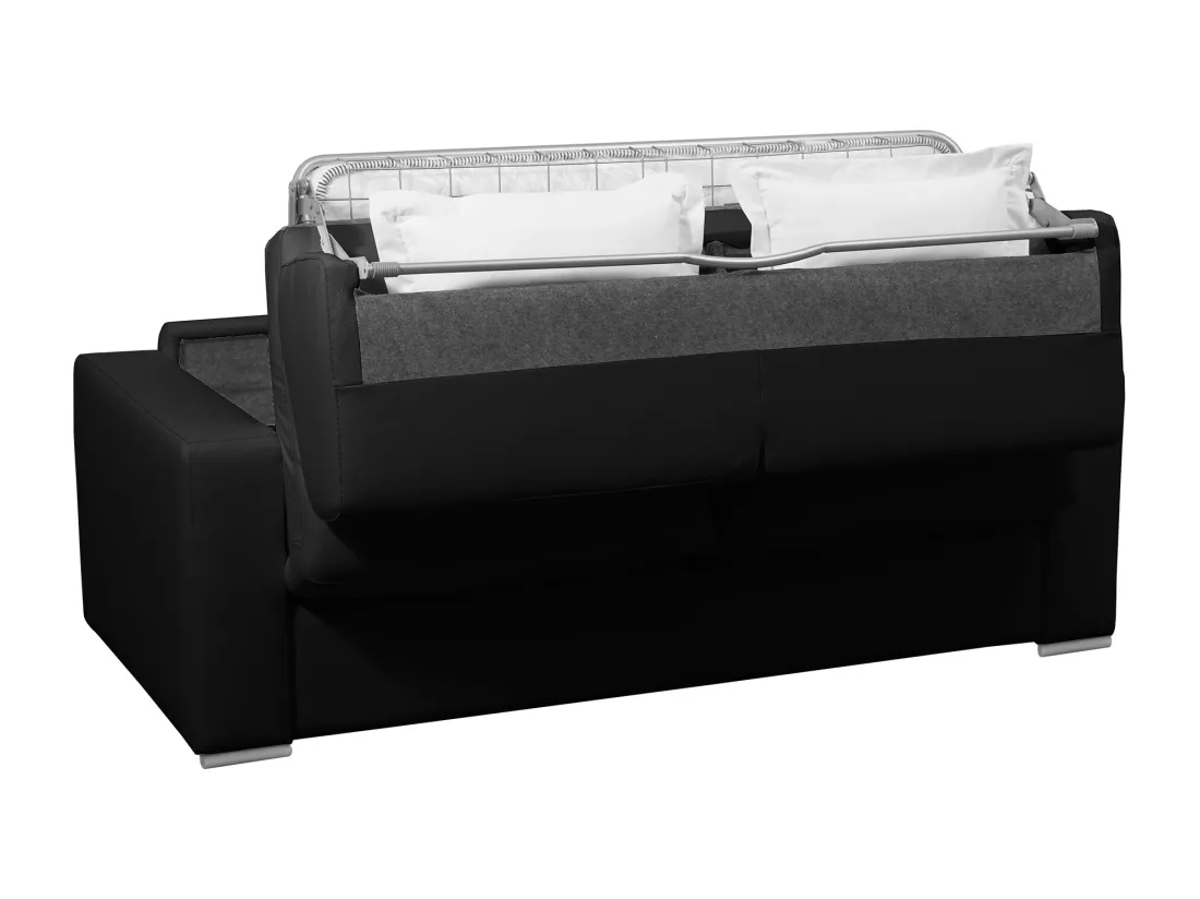 Canapé 3 places convertible express 100% cuir de buffle noir matelas 16 cm DELECTEA II
