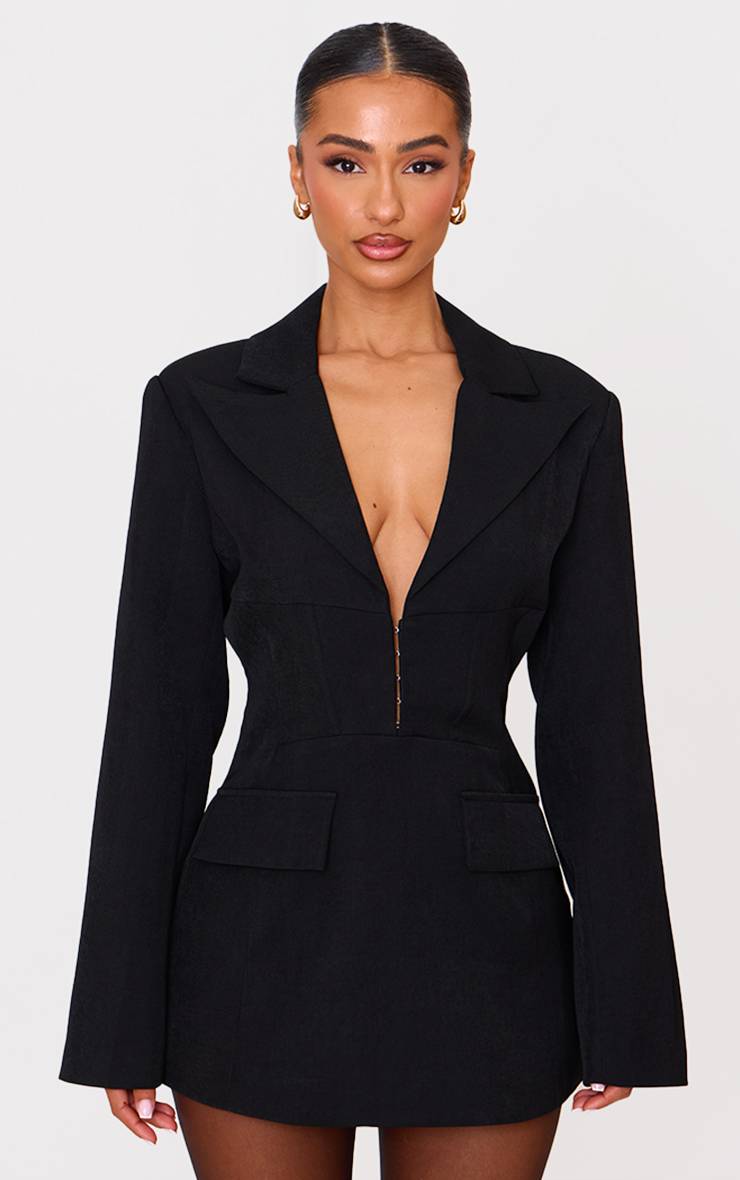 Noir Robe Blazer Ajustée Avec Agrafes Et Œillets Petite